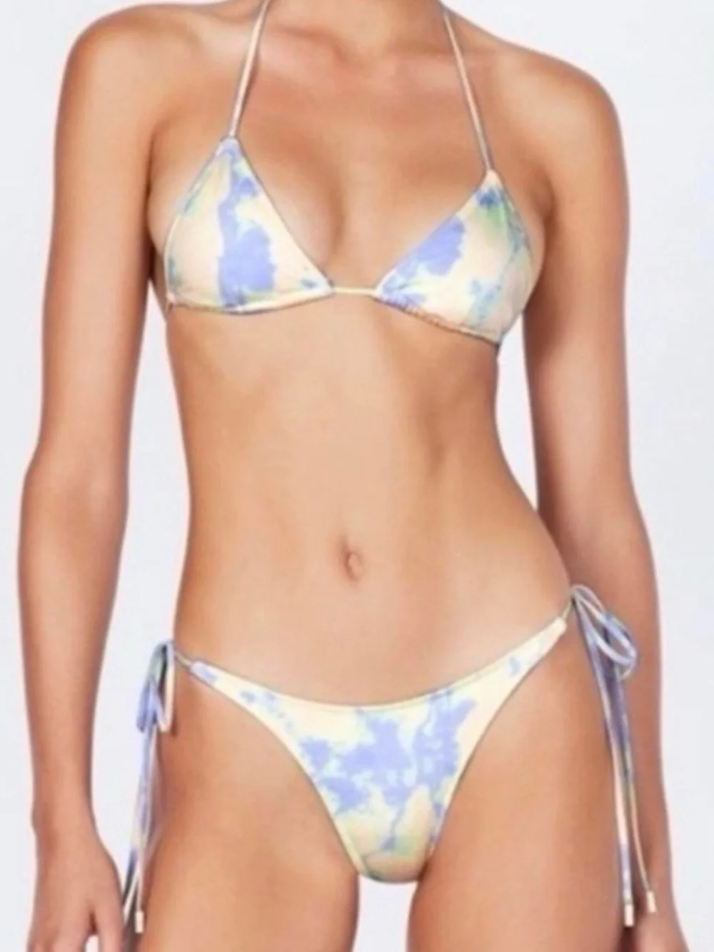 triangl swimwear Pastel Tie-Dye Triangle Bikini in Blue, Cream & Yellow